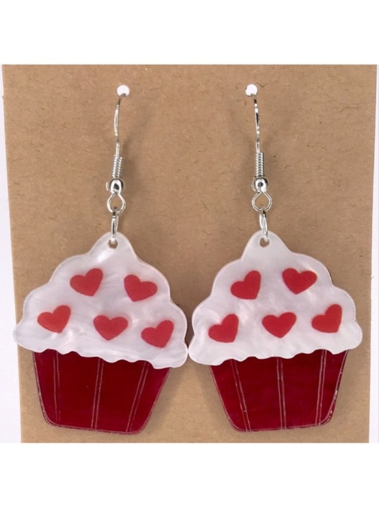 *Last Set* Charming Cupcake Earrings With Red Hearts Fashion Jewelry
